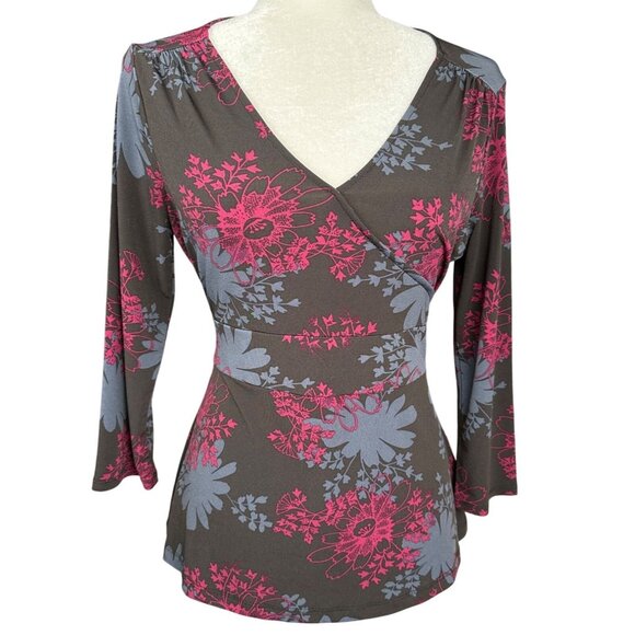 Y2K Top Apostrophe Petite Small Baby Doll Floral Brown Boho 2000's Retro Grunge - Picture 1 of 6